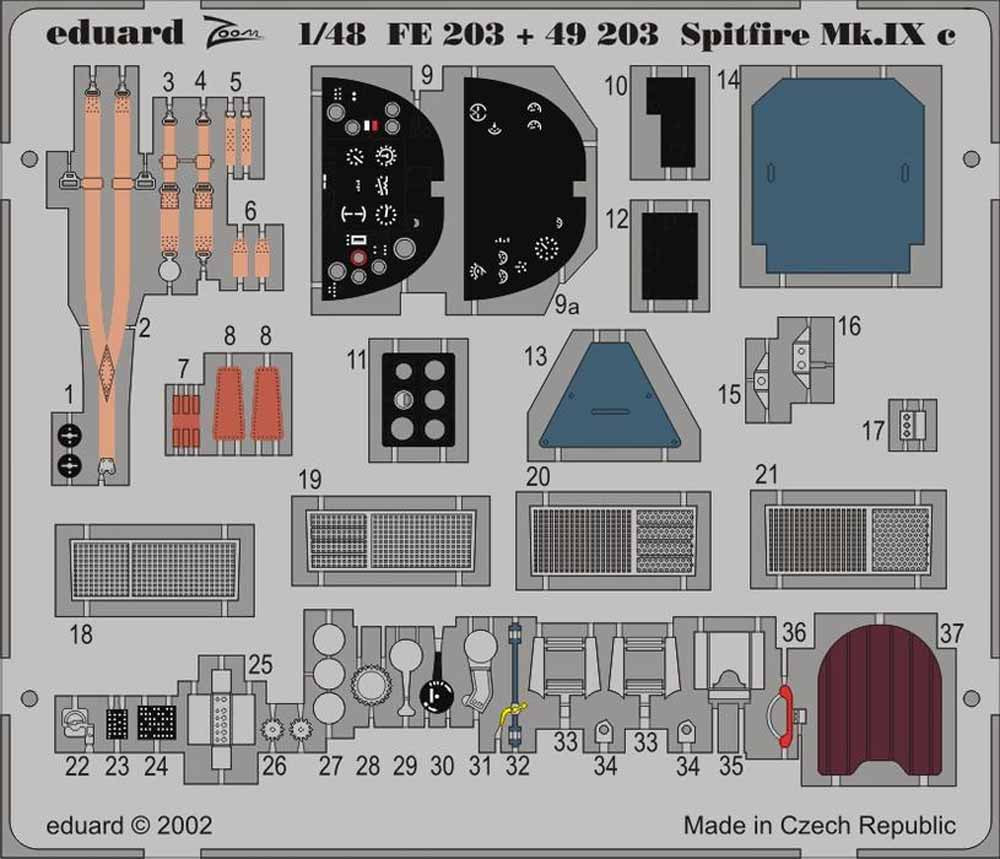 Eduard FE203 Etched Aircraft Detailling Set 1:48 Supermarine Spitfire Mk.IXC Pre