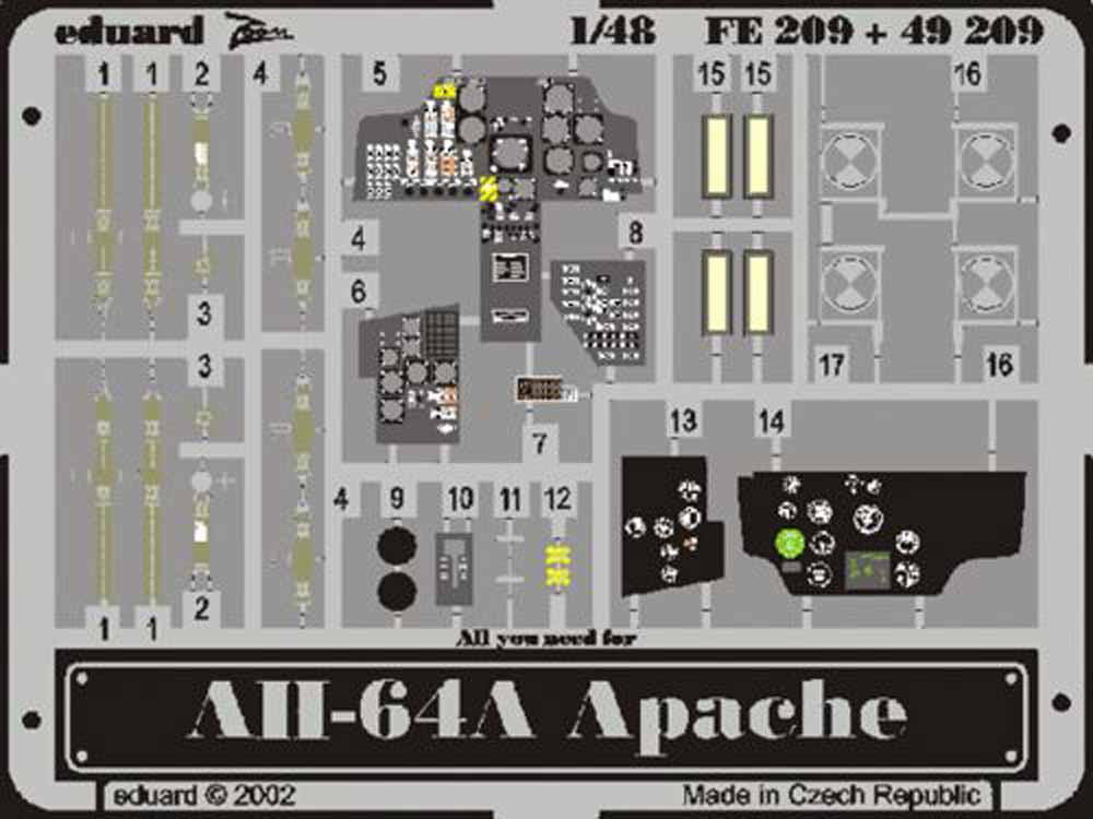Eduard FE209 Etched Aircraft Detailling Set 1:48 Hughes AH-64A Apache Pre-painte