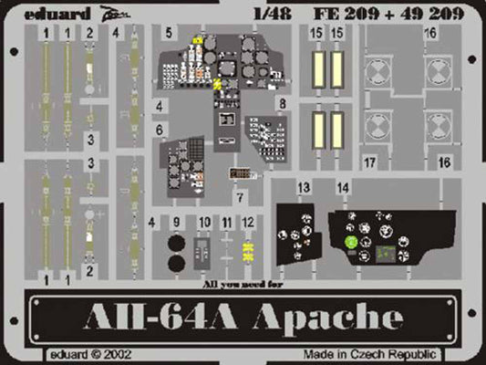Eduard FE209 Etched Aircraft Detailling Set 1:48 Hughes AH-64A Apache Pre-painte