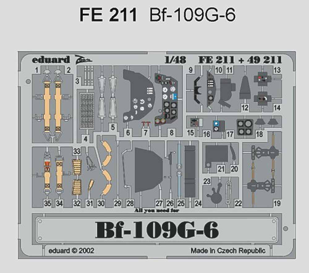 Eduard FE211 Etched Aircraft Detailling Set 1:48 Messerschmitt Bf-109G-6 Pre-pai