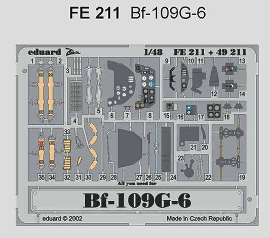 Eduard FE211 Etched Aircraft Detailling Set 1:48 Messerschmitt Bf-109G-6 Pre-pai