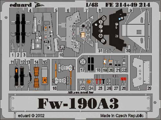 Eduard FE214 Etched Aircraft Detailling Set 1:48 Focke-Wulf Fw-190A-3 Pre-painte