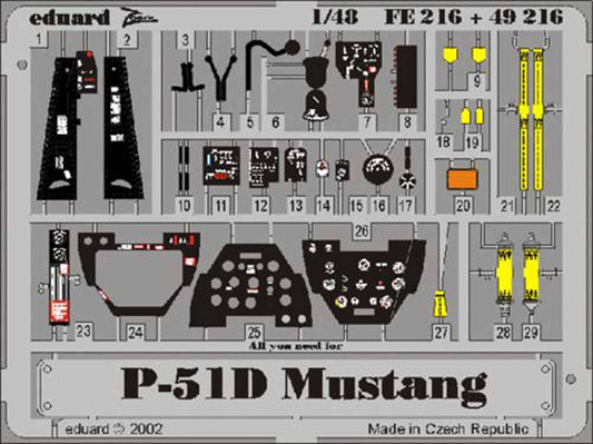 Eduard FE216 Etched Aircraft Detailling Set 1:48 North-American P-51D Mustang Pr