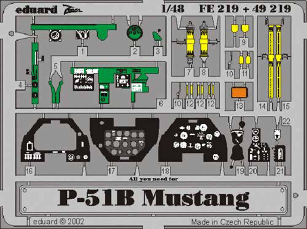 Eduard FE219 Etched Aircraft Detailling Set 1:48 North-American P-51B Mustang Pr