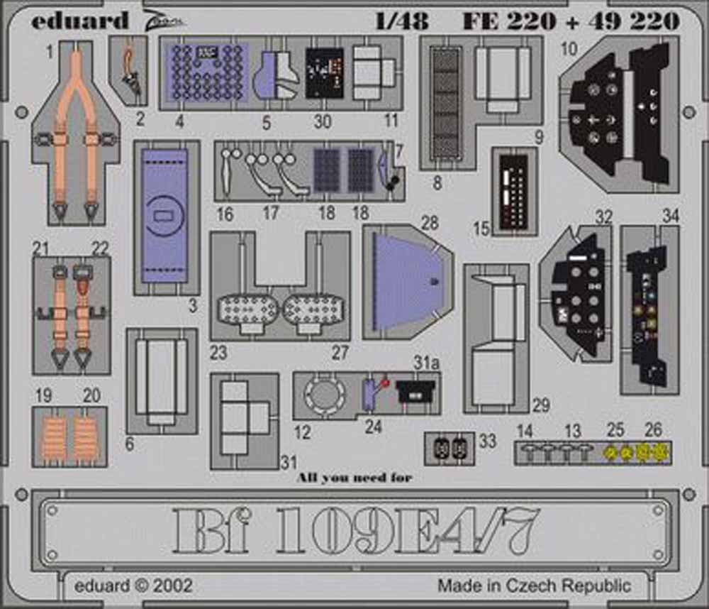 Eduard FE220 Etched Aircraft Detailling Set 1:48 Messerschmitt Bf-109E-4/Bf-109E