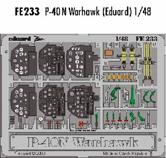 Eduard FE233 Etched Aircraft Detailling Set 1:48 Curtiss P-40N Warhawk Pre-paint