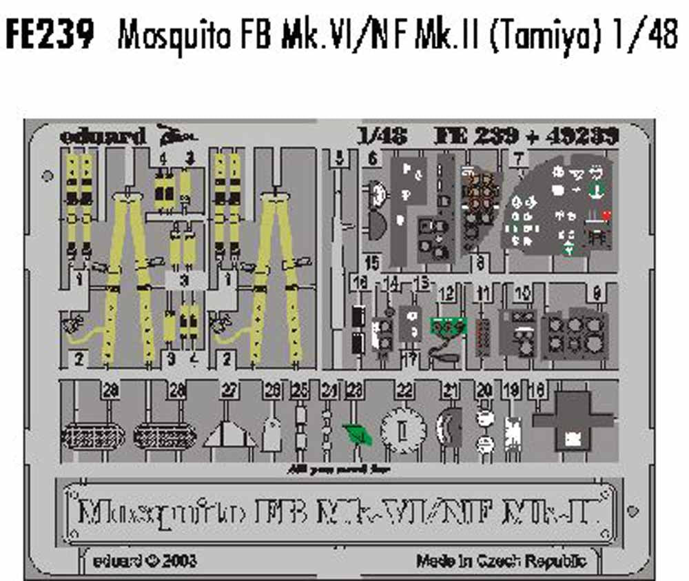 Eduard FE239 Etched Aircraft Detailling Set 1:48 de Havilland Mosquito Mk.VI/NF.