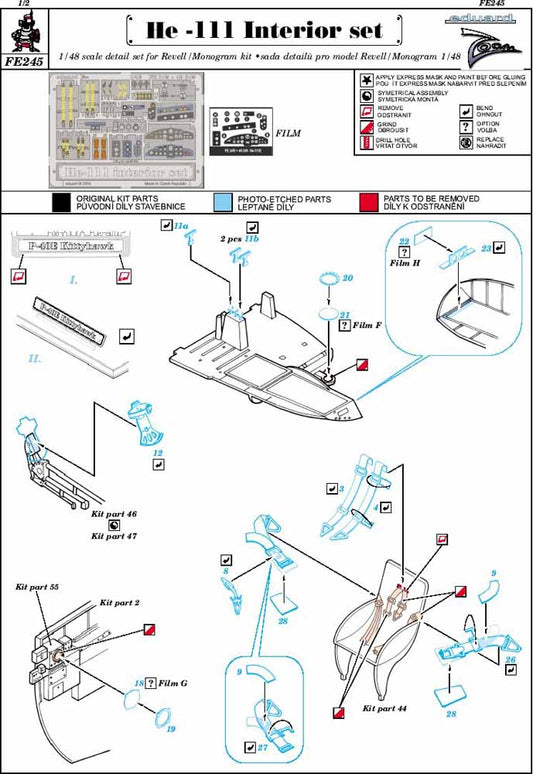 Eduard FE245 Etched Aircraft Detailling Set 1:48 Heinkel He-111H-2 interior Pre-