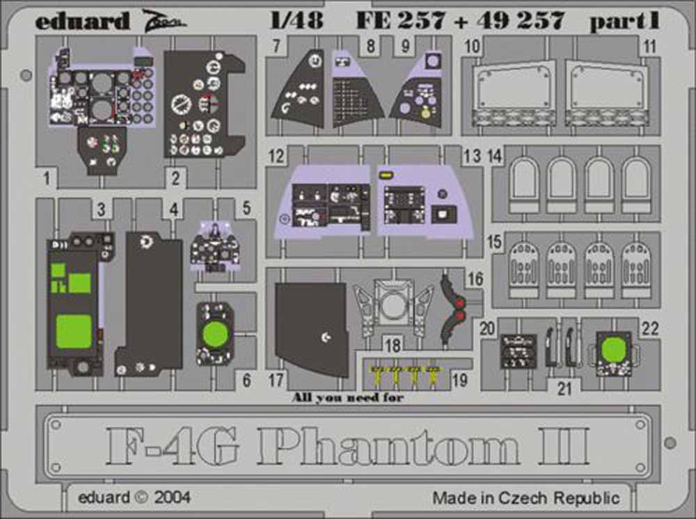 Eduard FE257 Etched Aircraft Detailling Set 1:48 McDonnell F-4G Phantom Pre-pain