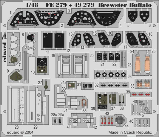 Eduard FE279 Etched Aircraft Detailling Set 1:48 Brewster F2A Buffalo Pre-painte