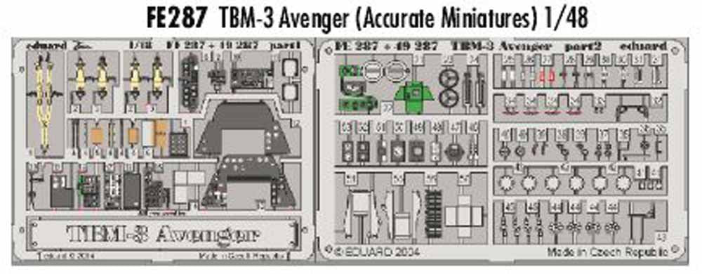 Eduard FE287 Etched Aircraft Detailling Set 1:48 Grumman TBM-3 Avenger Pre-paint