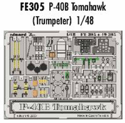 Eduard FE305 Etched Aircraft Detailling Set 1:48 Curtiss P-40B Tomahawk Pre-pain