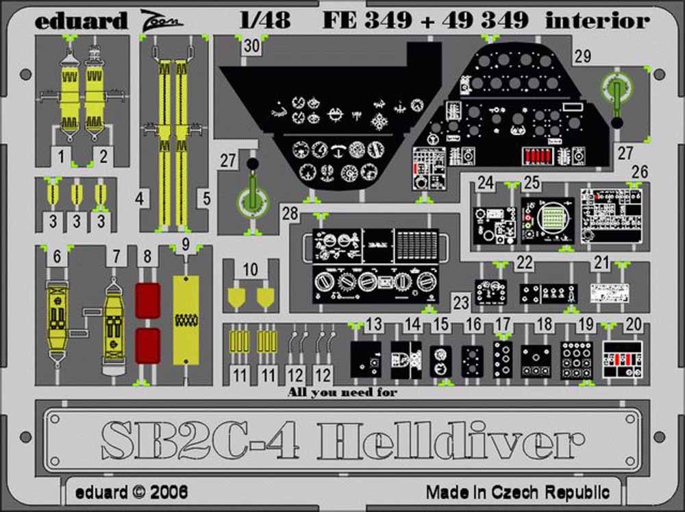 Eduard FE349 Etched Aircraft Detailling Set 1:48 Curtiss SB2C-4 Helldiver interi