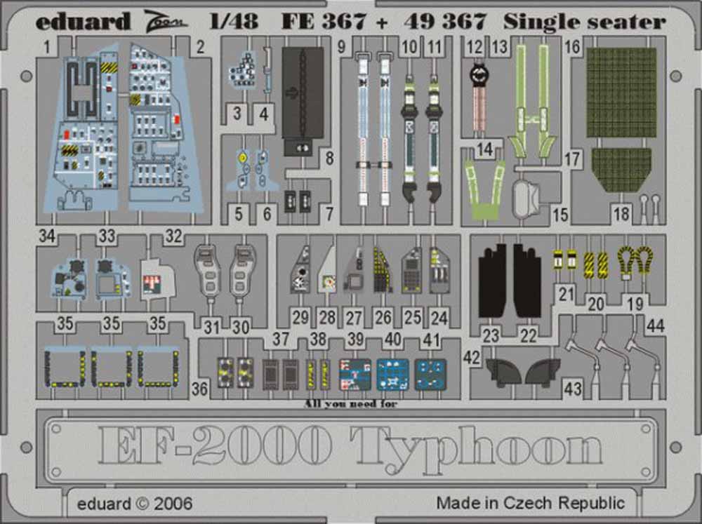 Eduard FE367 Etched Aircraft Detailling Set 1:48 Eurofighter EF-2000A Typhoon si