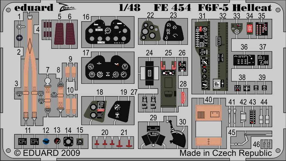 Eduard FE454 Etched Aircraft Detailling Set 1:48 Grumman F6F-5 Hellcat Pre-paint