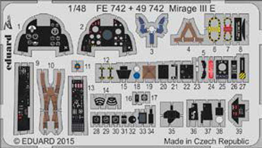 Eduard FE742 Etched Aircraft Detailling Set 1:48 Dassault Mirage IIIE interior