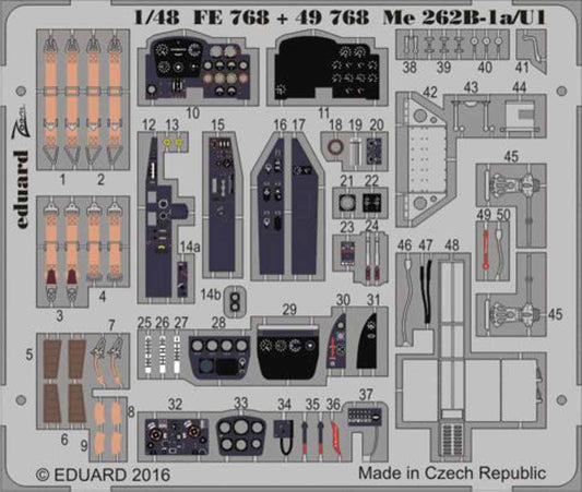 Eduard FE768 Etched Aircraft Detailling Set 1:48 Messerschmitt Me-262B-1a/U1