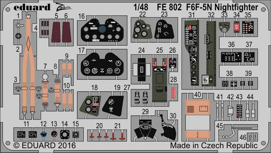 Eduard FE802 Etched Aircraft Detailling Set 1:48 Grumman F6F-5N Hellcat Nightfig