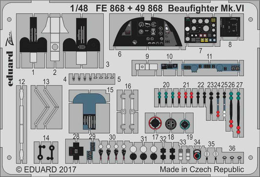 Eduard FE868 Etched Aircraft Detailling Set 1:48 Bristol Beaufighter Mk.VI