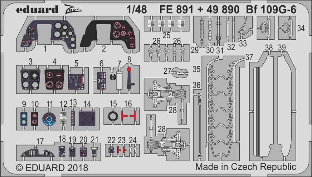Eduard FE891 Etched Aircraft Detailling Set 1:48 Messerschmitt Bf-109G-6