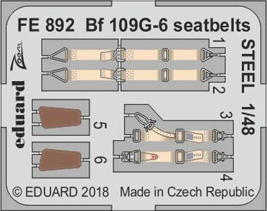 Eduard FE892 Etched Aircraft Detailling Set 1:48 Messerschmitt Bf-109G-6 seatbel