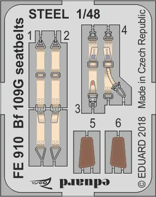 Eduard FE910 Etched Aircraft Detailling Set 1:48 Messerschmitt Bf-109G-2 seatbel