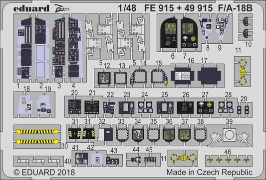 Eduard FE915 Etched Aircraft Detailling Set 1:48 McDonnell-Douglas F/A-18B Horne