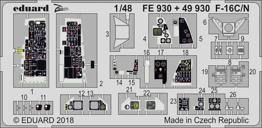 Eduard FE930 Etched Aircraft Detailling Set 1:48 Lockheed-Martin F-16C/N Fightin