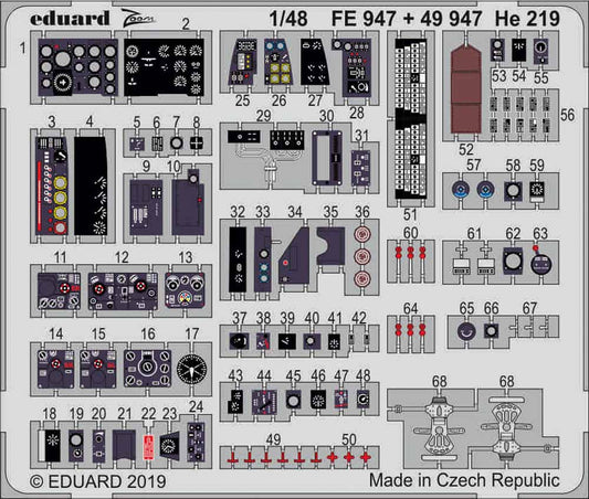 Eduard FE947 Etched Aircraft Detailling Set 1:48 Heinkel He-219A-7