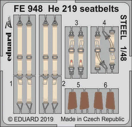 Eduard FE948 Etched Aircraft Detailling Set 1:48 Heinkel He-219A-7 seatbelts Ste
