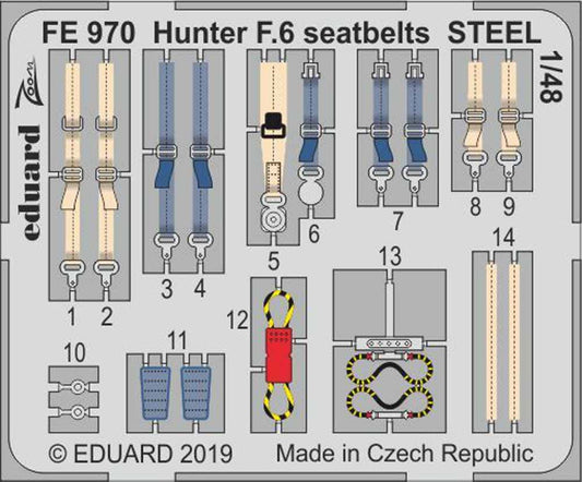 Eduard FE970 Etched Aircraft Detailling Set 1:48 Hawker Hunter F.6 seatbelts Ste
