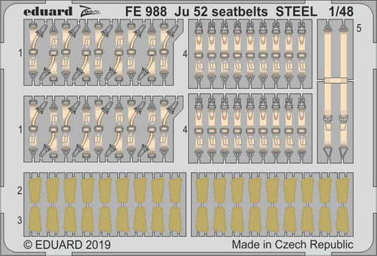 Eduard FE988 Etched Aircraft Detailling Set 1:48 Junkers Ju-52/3M seatbelts Stee