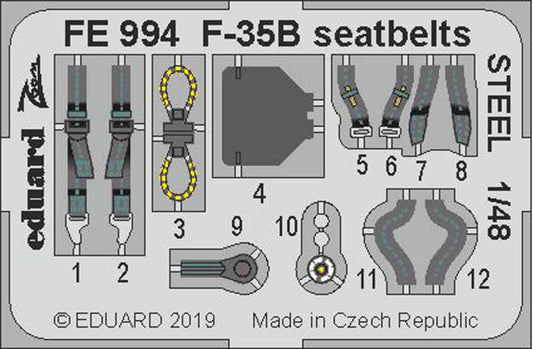 Eduard FE994 Etched Aircraft Detailling Set 1:48 Lockheed-Martin F-35B seatbelts