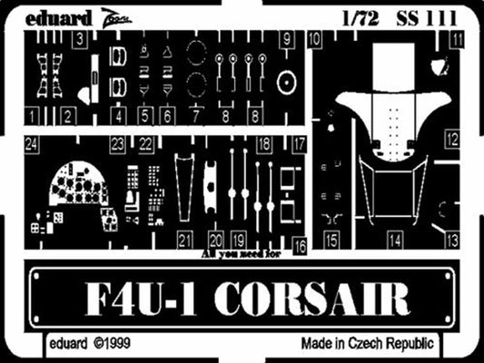 Eduard SS111 Etched Aircraft Detailling Set 1:72 Vought F4U-1 Corsair