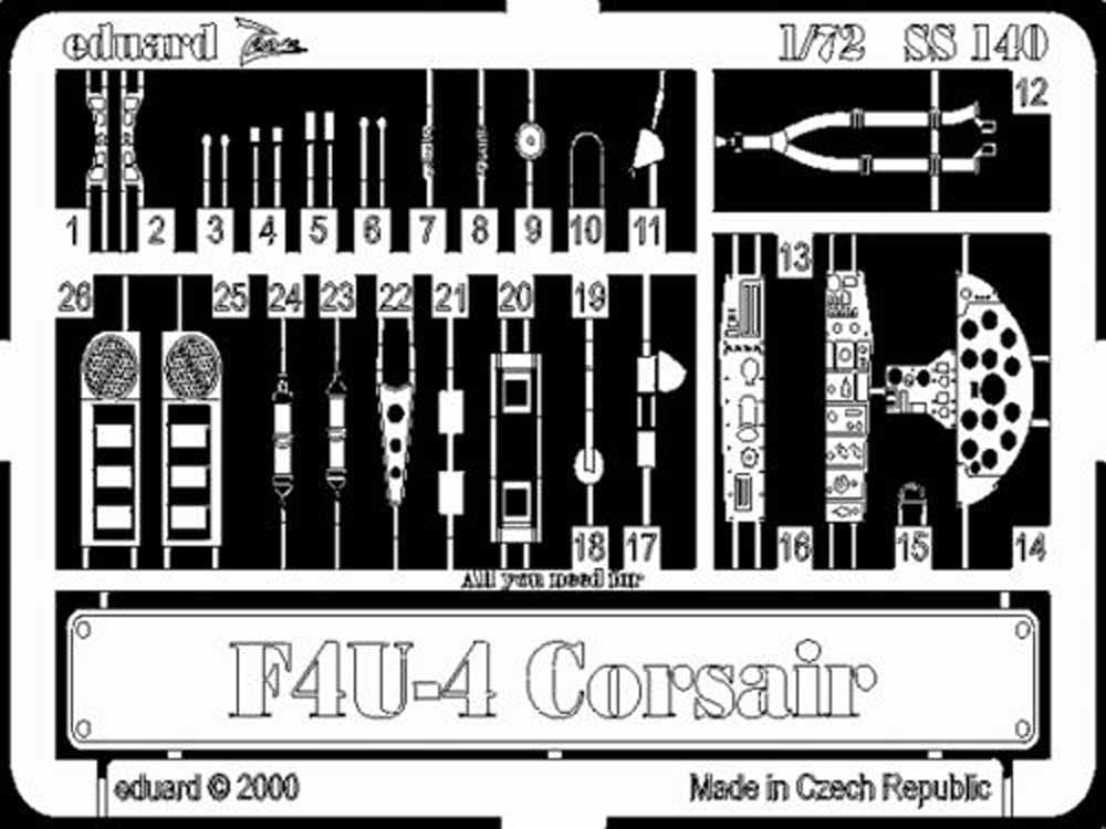 Eduard SS140 Etched Aircraft Detailling Set 1:72 Vought F4U-4 Corsair