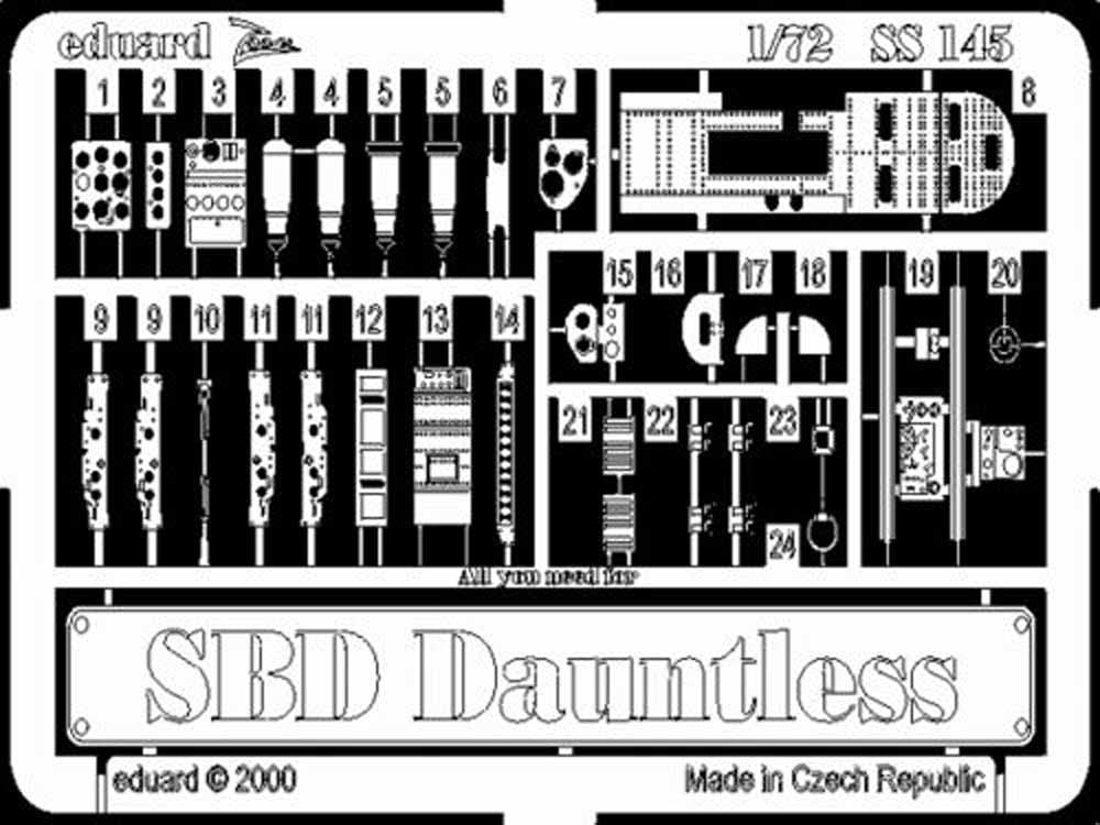 Eduard SS145 Etched Aircraft Detailling Set 1:72 Douglas SBD Dauntless