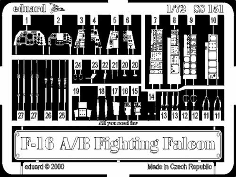 Eduard SS151 Etched Aircraft Detailling Set 1:72 General-Dynamics F-16A/F-16B Fi