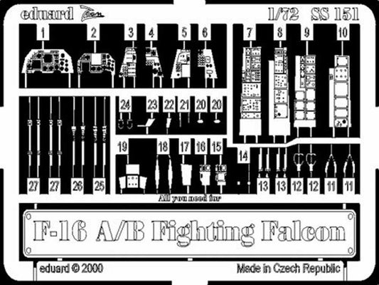 Eduard SS151 Etched Aircraft Detailling Set 1:72 General-Dynamics F-16A/F-16B Fi