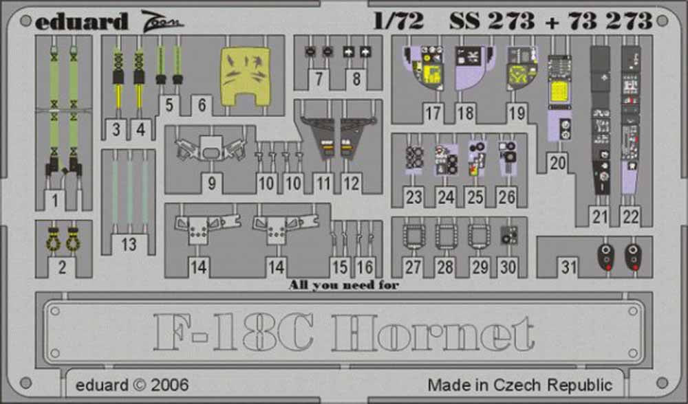 Eduard SS273 Etched Aircraft Detailling Set 1:72 McDonnell-Douglas F/A-18C Horne