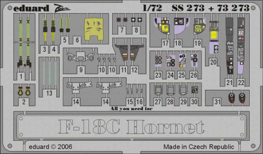 Eduard SS273 Etched Aircraft Detailling Set 1:72 McDonnell-Douglas F/A-18C Horne