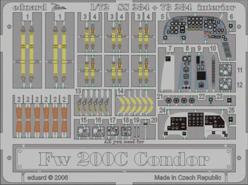 Eduard SS284 Etched Aircraft Detailling Set 1:72 Focke-Wulf Fw-200C Condor inter