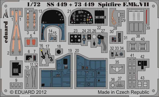Eduard SS449 Etched Aircraft Detailling Set 1:72 Supermarine Spitfire F Mk.VII