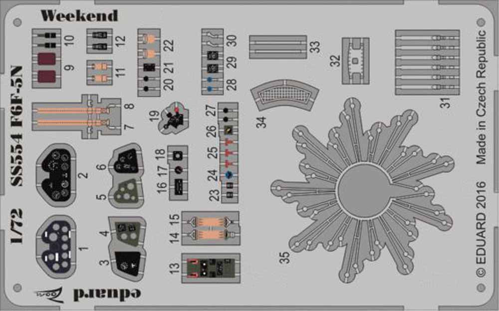 Eduard SS554 Etched Aircraft Detailling Set 1:72 Grumman F6F-5N Hellcat Weekend
