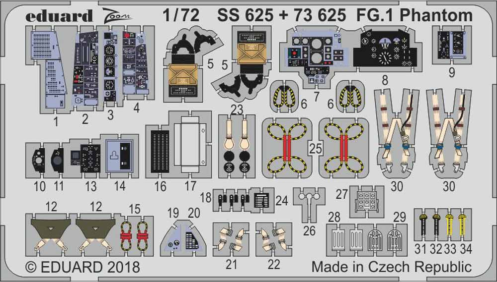 Eduard SS625 Etched Aircraft Detailling Set 1:72 McDonnell-Douglas FG.1 Phantom