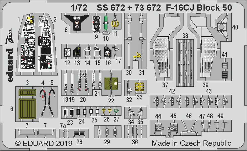 Eduard SS672 Etched Aircraft Detailling Set 1:72 Lockheed-Martin F-16CJ Block 50