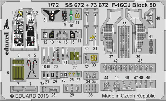 Eduard SS672 Etched Aircraft Detailling Set 1:72 Lockheed-Martin F-16CJ Block 50