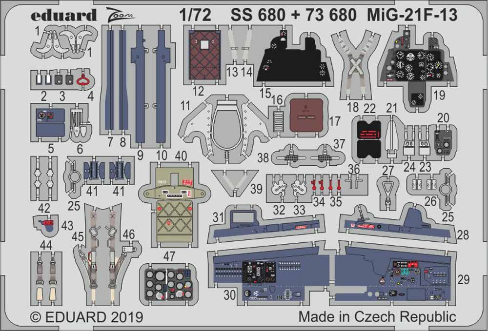 Eduard SS680 Etched Aircraft Detailling Set 1:72 Mikoyan MiG-21F-13