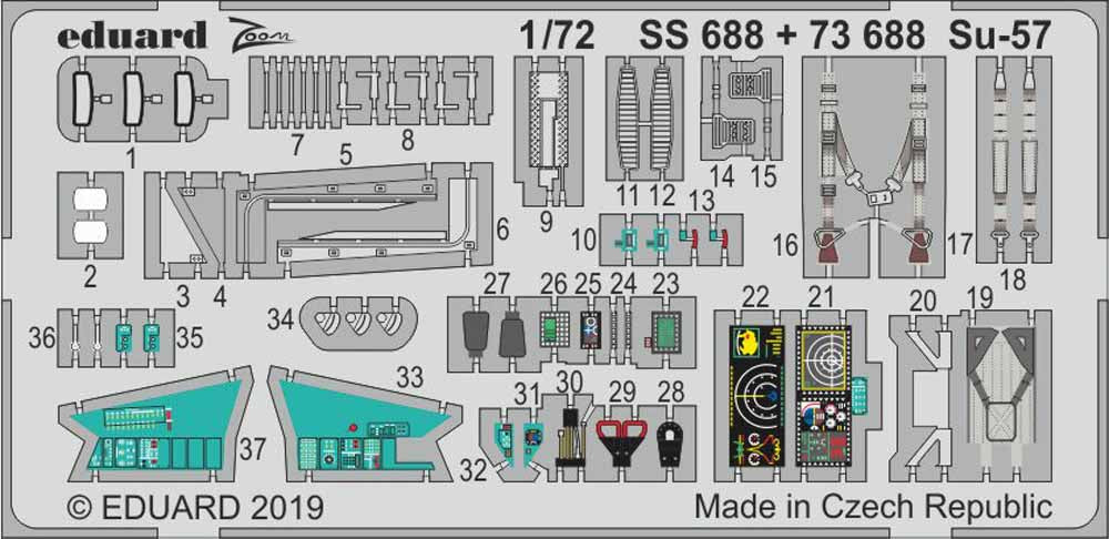 Eduard SS688 Etched Aircraft Detailling Set 1:72 Sukhoi Su-57 Frazor