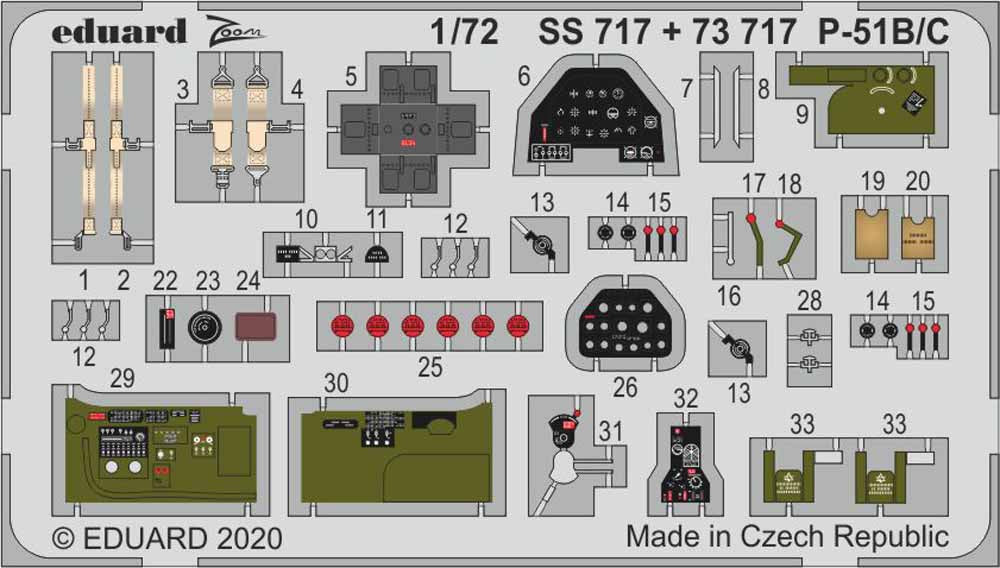 Eduard SS717 Etched Aircraft Detailling Set 1:72 North-American P-51B/C Mustang