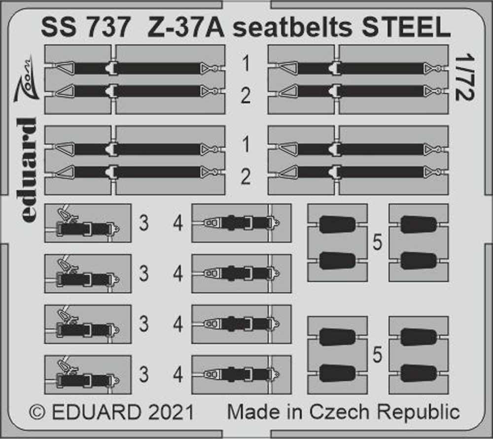 Eduard SS737 Etched Aircraft Detailling Set 1:72 Let Z-37A seatbelts Steel